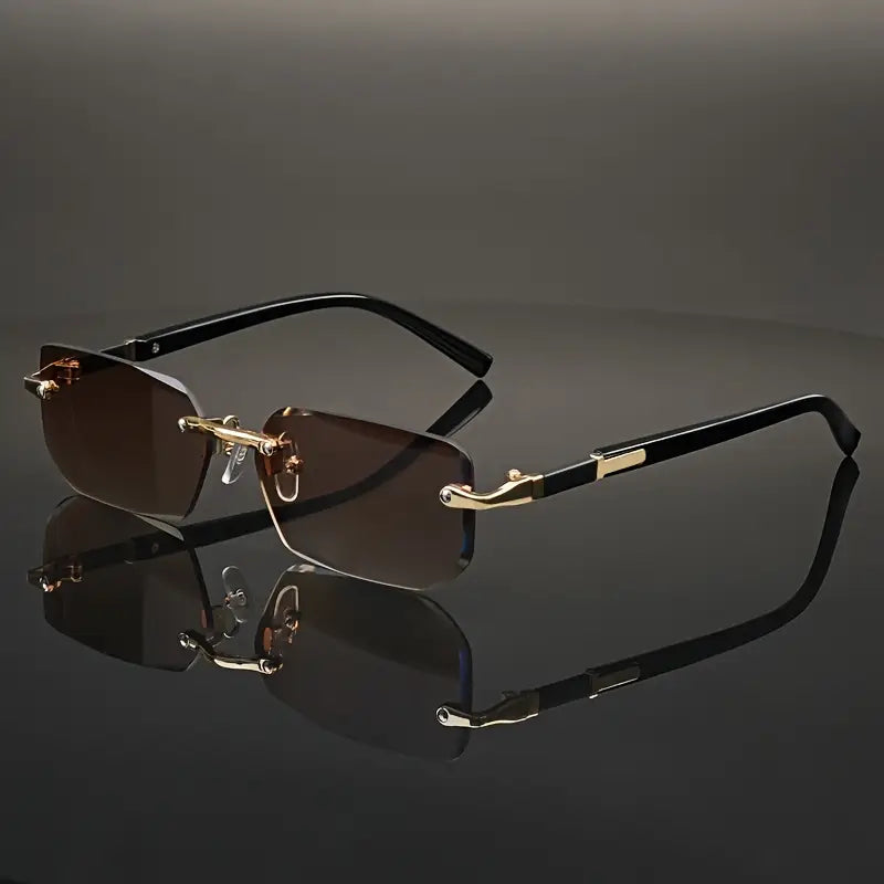 Retro Sunglasses Men Rimless Sun Glasses Shades Cutting Lens