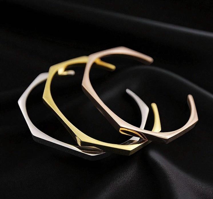Stainless Steel Hexagon Cuff Bangle 2 Sets