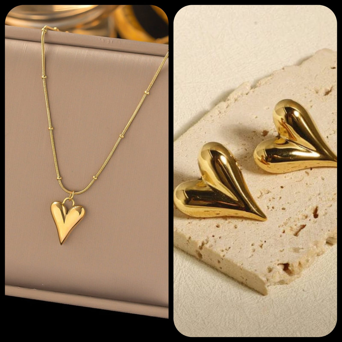 Chunky Golden Heart Jewelry Set – Anti Tarnish