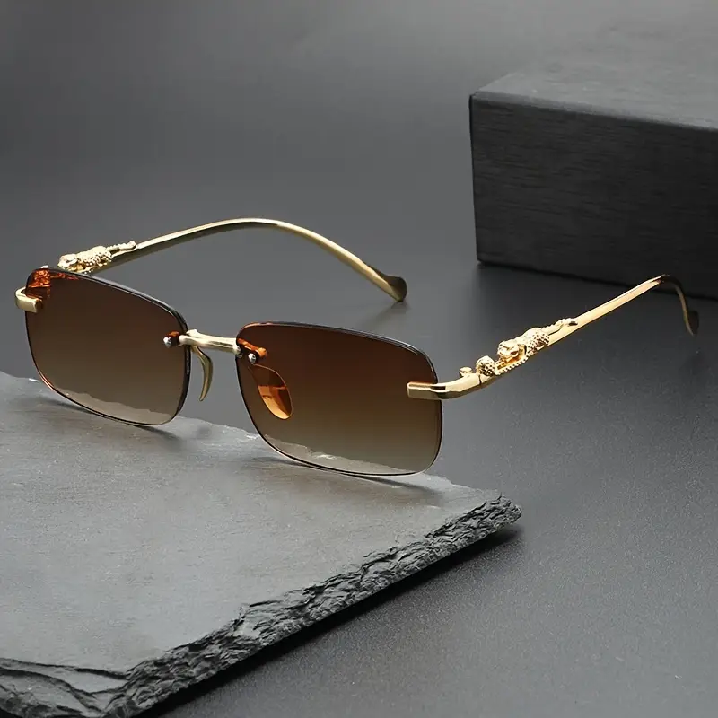 Fashionable Leopard Print Rimless Square Sun Glasses